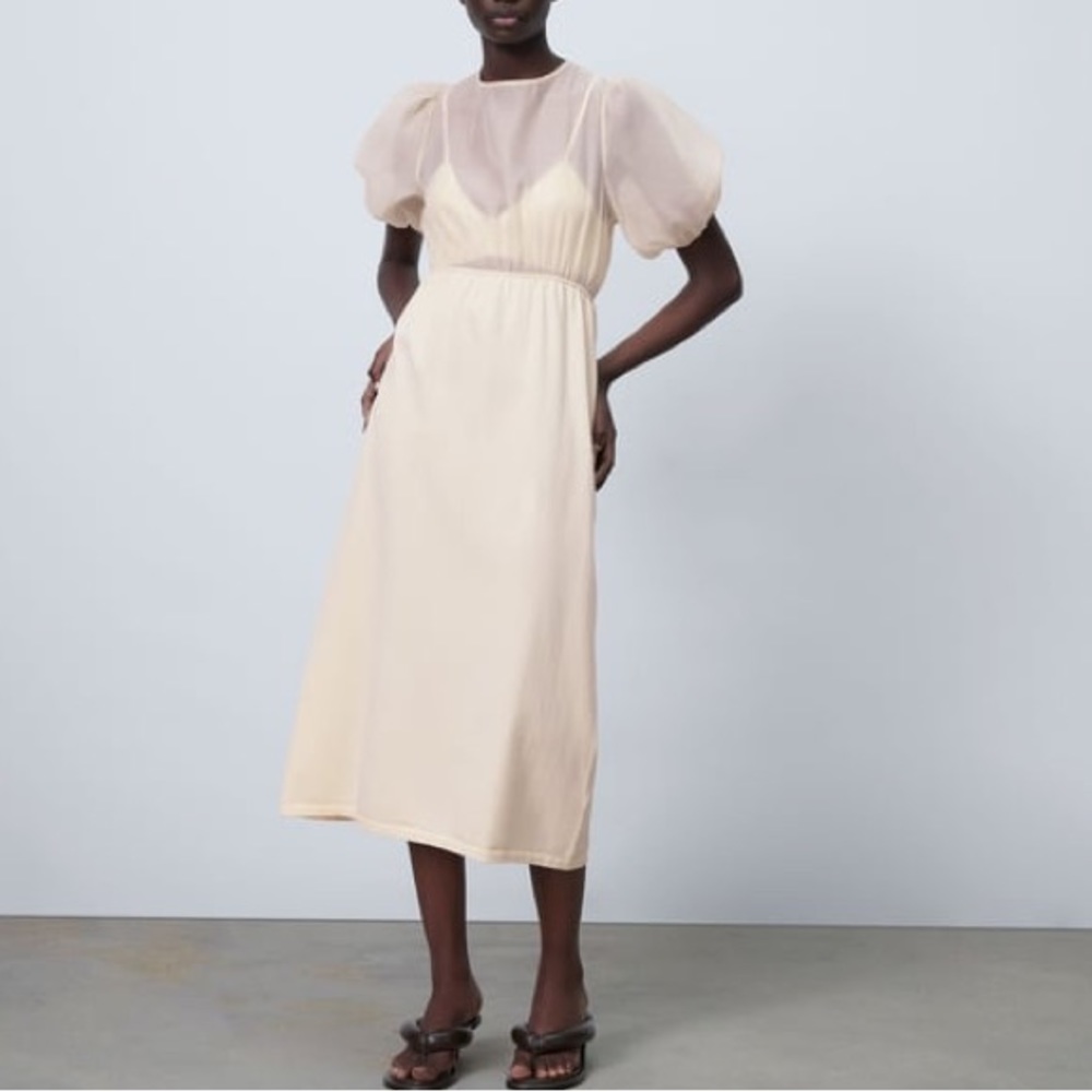 Zara contrasting knit dress cream NWT - Picture 2 of 7